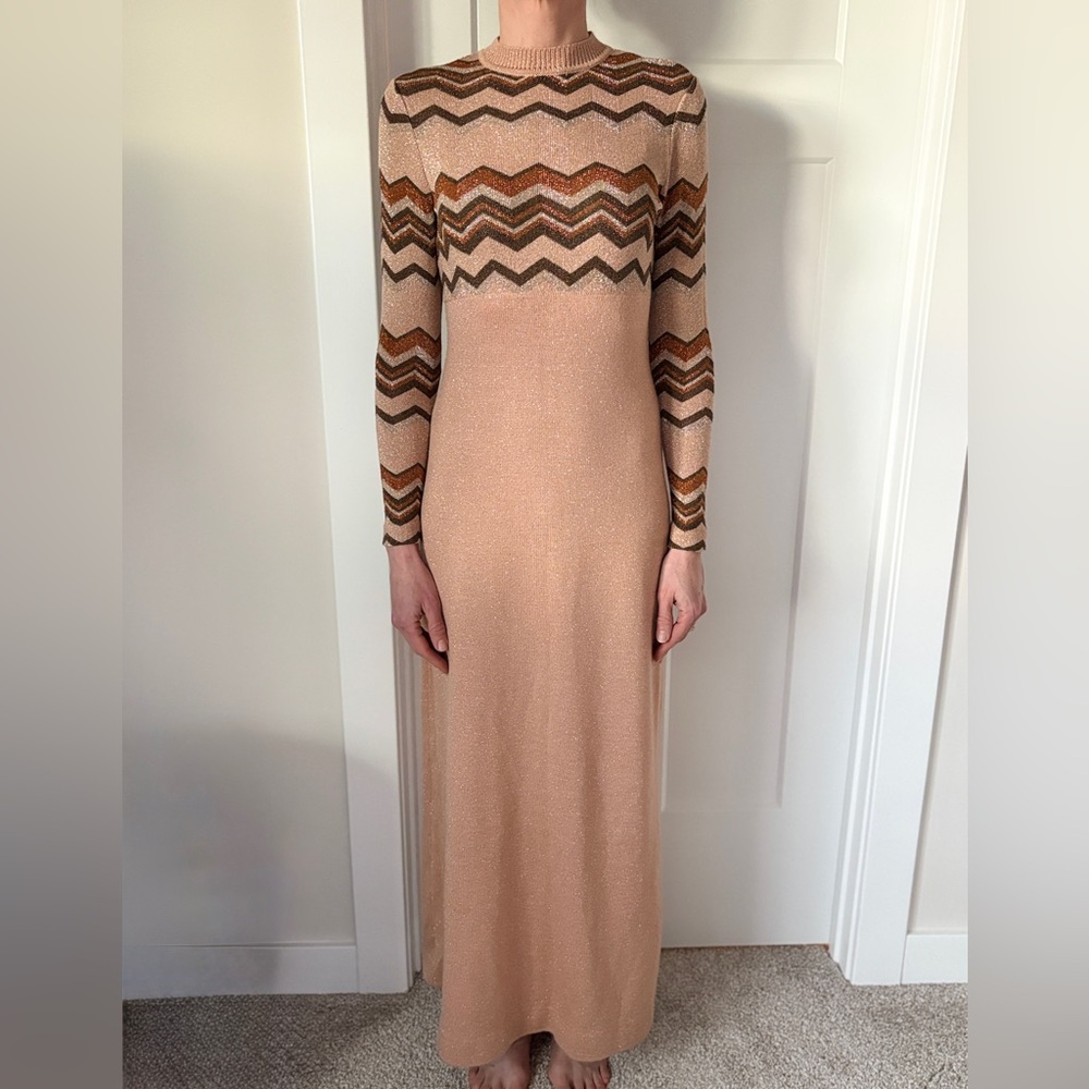 Francesca for Damon vintage chevron metallic print long sleeve maxi dress size 6